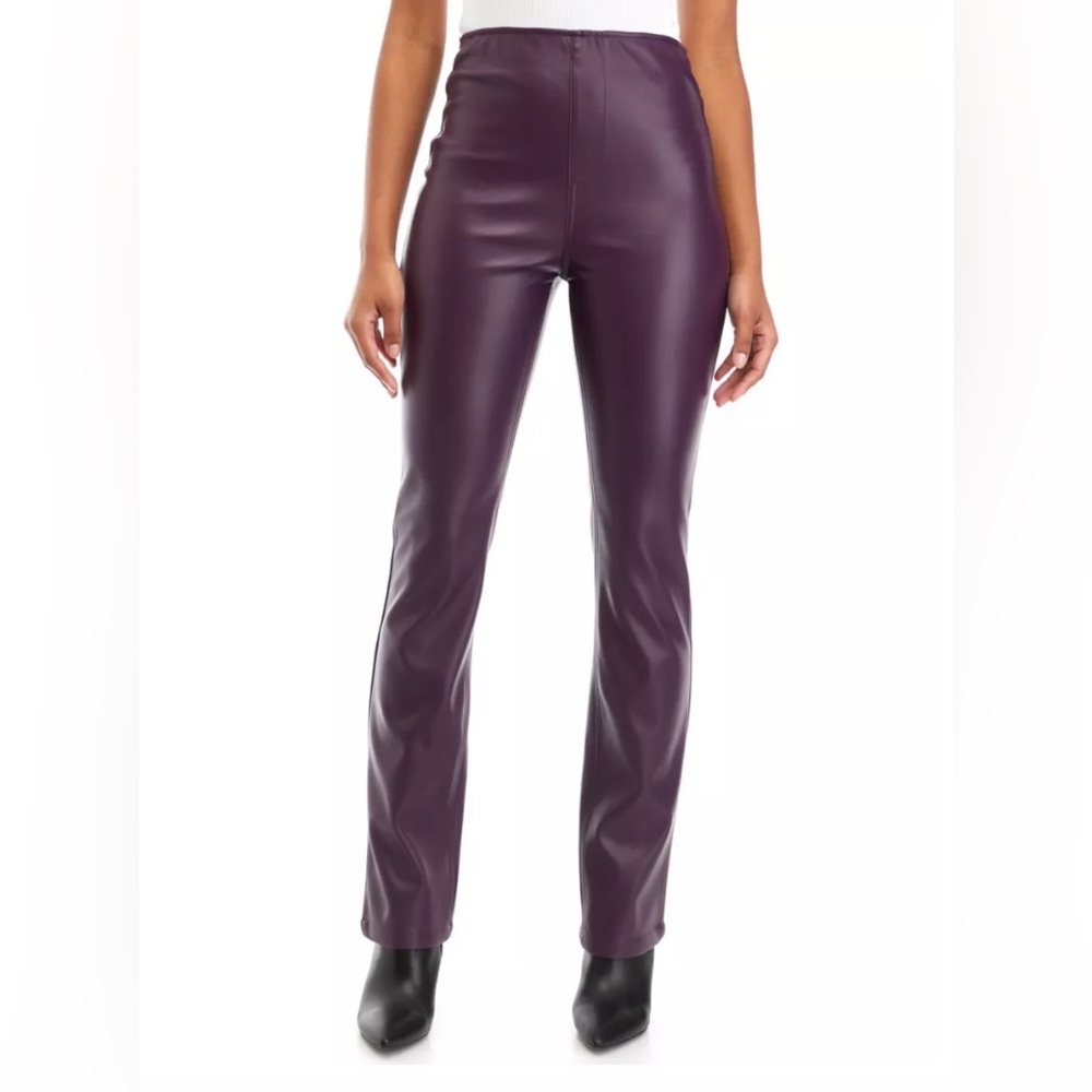 NWT Tinseltown Faux Leather Black Berry Wine Purple High Rise Straight Leg Pants - Picture 3 of 11